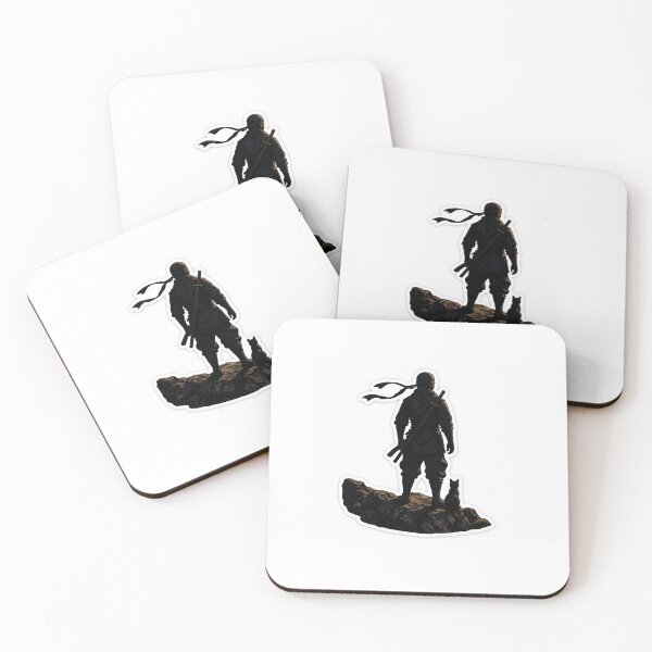 Item preview, Ninja and Cat Silhouette Standing Together on Rocky Peak Japanese Warrior Sticker Art designed and sold by Aguri-tei.