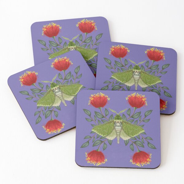 Item preview, New Zealand Puriri Moth on Pohutukawa Leaves and Flowers designed and sold by Kathysg.
