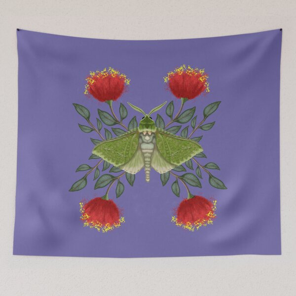 Item preview, New Zealand Puriri Moth on Pohutukawa Leaves and Flowers designed and sold by Kathysg.