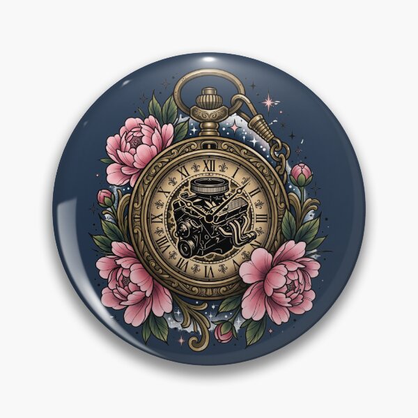 Item preview, Vintage Pocket Watch V8 Engine Peonies Neo Traditional Tattoo designed and sold by RetroRewind Studio.