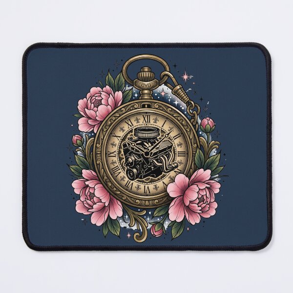 Item preview, Vintage Pocket Watch V8 Engine Peonies Neo Traditional Tattoo designed and sold by RetroRewind Studio.