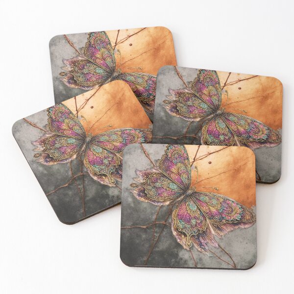 Item preview, Jeweled Butterfly Gold Filigree Dark Moody Art — Cracked Stone Amber Wall Art Print & Home Decor designed and sold by INKandSOULbyLUNA.