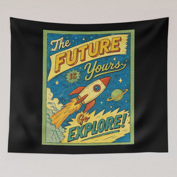 Item preview, Retro Rocket Space Poster The Future Is Yours Go Explore designed and sold by ferminhays.