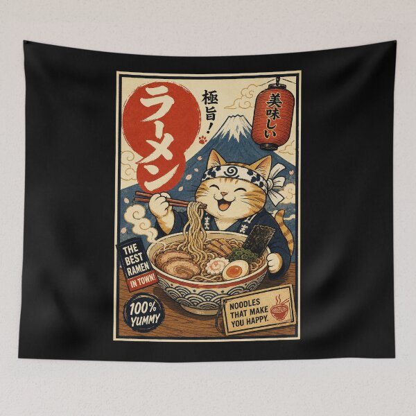 Item preview, Kawaii Ramen Cat Vintage Japanese Noodle Shop Retro Poster designed and sold by eliramaison.