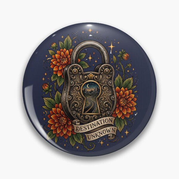 Item preview, Vintage Iron Padlock Mountain Highway Dahlia Tattoo Flash designed and sold by RetroRewind Studio.