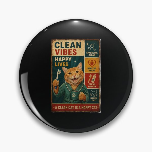 Item preview, Clean Vibes Happy Lives Retro Cat Bathroom Humor Poster designed and sold by eliramaison.