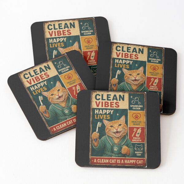 Item preview, Clean Vibes Happy Lives Retro Cat Bathroom Humor Poster designed and sold by eliramaison.