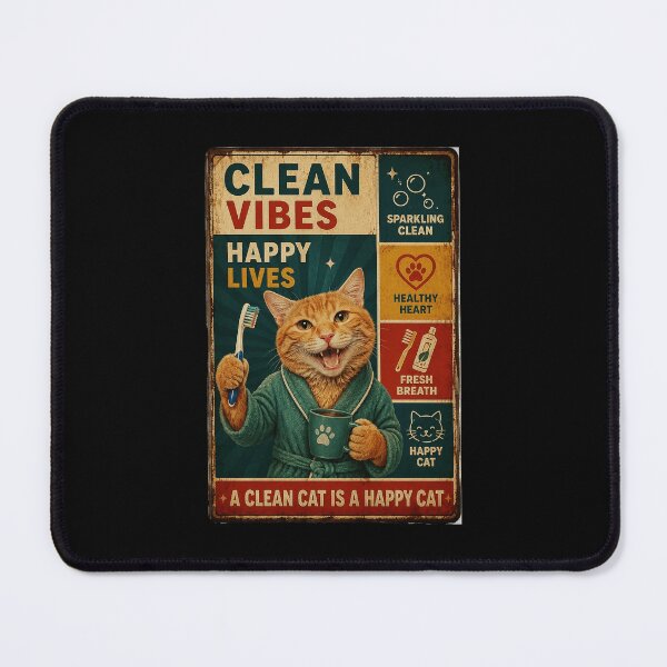 Item preview, Clean Vibes Happy Lives Retro Cat Bathroom Humor Poster designed and sold by eliramaison.