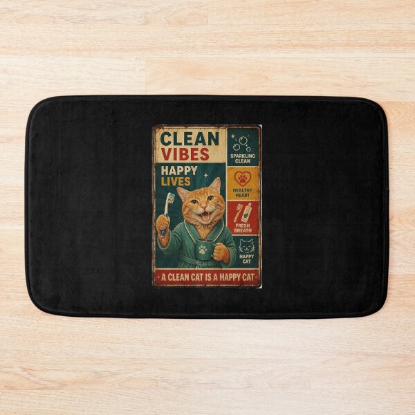 Item preview, Clean Vibes Happy Lives Retro Cat Bathroom Humor Poster designed and sold by eliramaison.