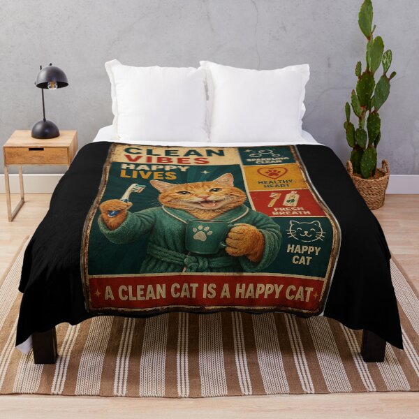 Item preview, Clean Vibes Happy Lives Retro Cat Bathroom Humor Poster designed and sold by eliramaison.