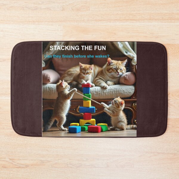 Item preview, Mischievous Ginger Kittens Building Block Tower Next to Sleeping Mother Cat designed and sold by Creative-RE.