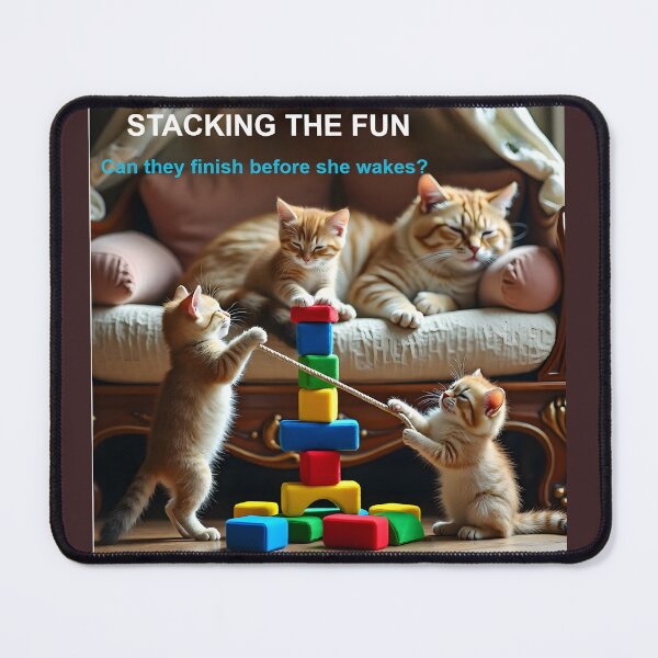 Item preview, Mischievous Ginger Kittens Building Block Tower Next to Sleeping Mother Cat designed and sold by Creative-RE.