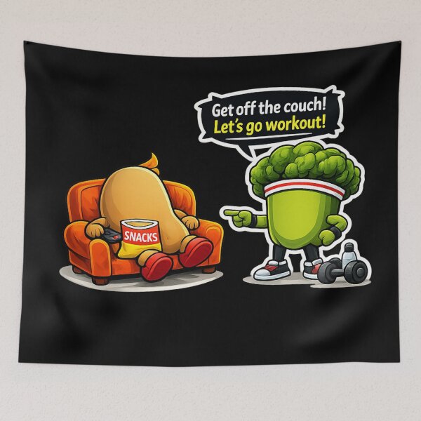 Item preview, Lazy Potato vs Gym Broccoli — Funny Workout Motivation Cartoon Art designed and sold by ArtoryWorks.