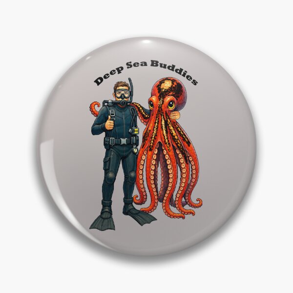 Item preview, Vintage SCUBA Diving Diver Posing with a Giant Red Octopus URM designed and sold by urmaddad.