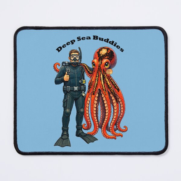 Item preview, Vintage SCUBA Diving Diver Posing with a Giant Red Octopus URM designed and sold by urmaddad.