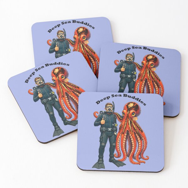Item preview, Vintage SCUBA Diving Diver Posing with a Giant Red Octopus URM designed and sold by urmaddad.