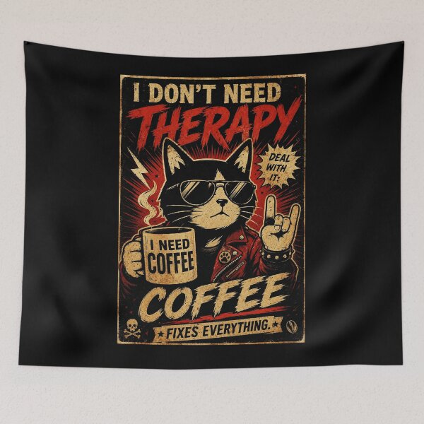 Item preview, Funny Coffee Cat Rocker Vintage Humor Caffeine Lover designed and sold by Modaozushi216.