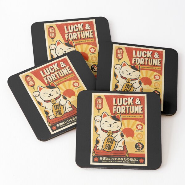 Item preview, Retro Lucky Cat Poster with Japanese Fortune Charm designed and sold by eliramaison.