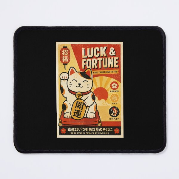 Item preview, Retro Lucky Cat Poster with Japanese Fortune Charm designed and sold by eliramaison.
