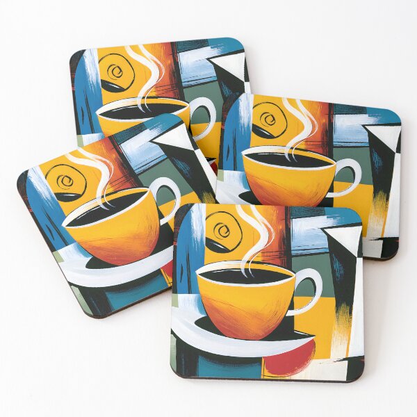 Item preview, Coffee in Living Geometry - Steaming Cup Rendered Through Bold Color and Modern Abstract Design designed and sold by OlfactoART Studio.