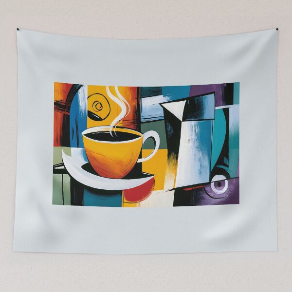 Item preview, Coffee in Living Geometry - Steaming Cup Rendered Through Bold Color and Modern Abstract Design designed and sold by OlfactoART Studio.