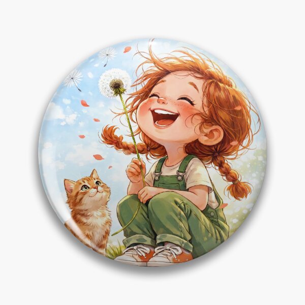 Item preview, Dandelion Wishes: Joyful Redhead Girl and Her Little Orange Kitten designed and sold by Tiny-roar-studio.