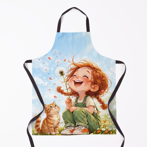 Item preview, Dandelion Wishes: Joyful Redhead Girl and Her Little Orange Kitten designed and sold by Tiny-roar-studio.