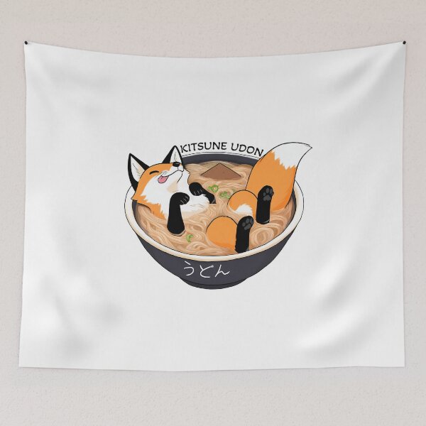Item preview, Kitsune Udon - Cute fox laying in udon noodles - funny designed and sold by Hungry-Fox.