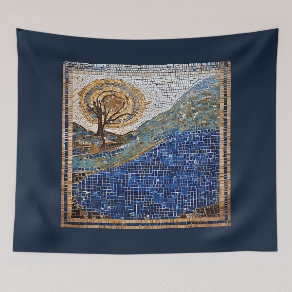 Item preview, Mosaic Tree Sunset Over Blue Wave — Becoming Wall Art Print & Home Decor designed and sold by INKandSOULbyLUNA.