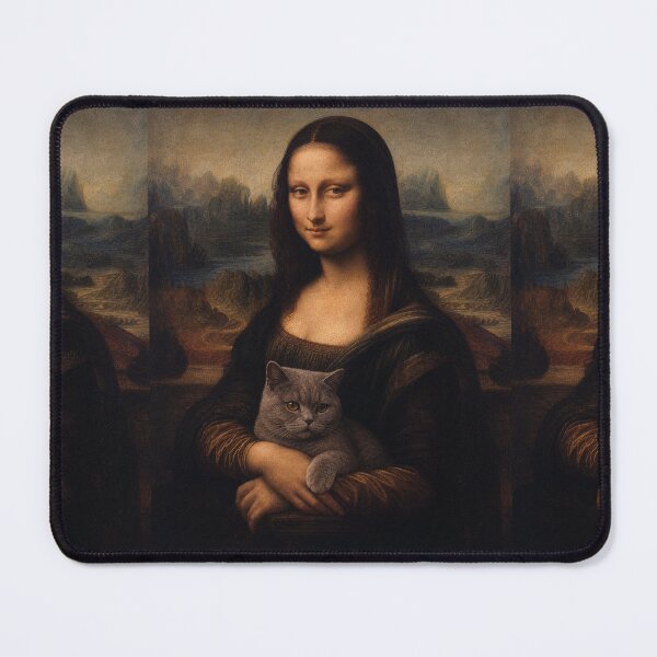 Item preview, Mona Lisa and British Shorthair Cat Painting - Funny Renaissance Parody Painting designed and sold by merchxwear.