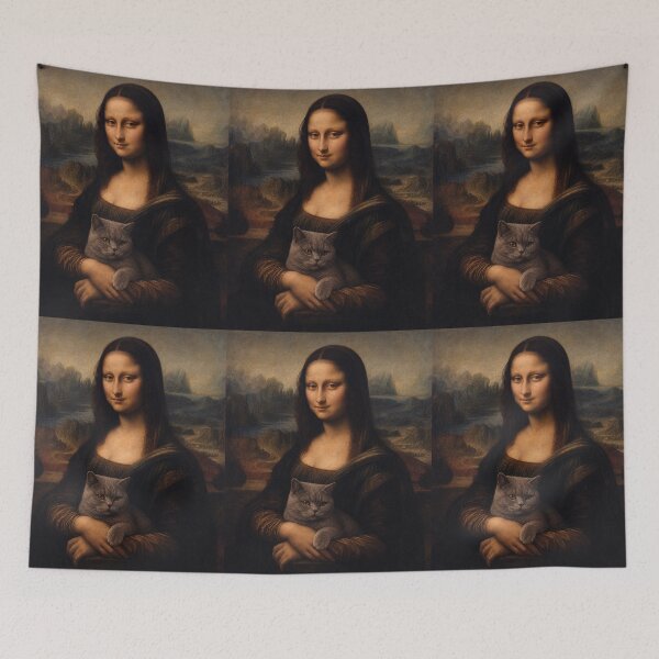 Item preview, Mona Lisa and British Shorthair Cat Painting - Funny Renaissance Parody Painting designed and sold by merchxwear.