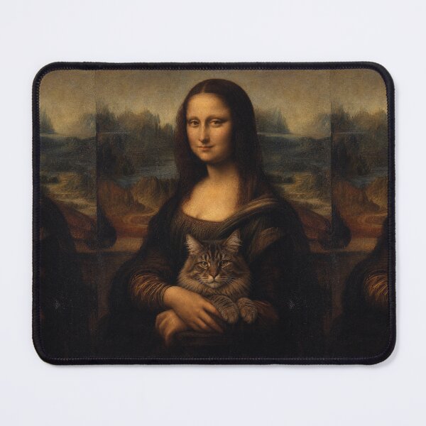 Item preview, Mona Lisa and Maine Coon Cat Painting - Funny Renaissance Parody Painting designed and sold by merchxwear.