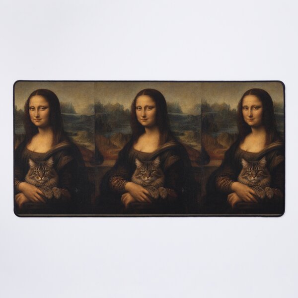 Item preview, Mona Lisa and Maine Coon Cat Painting - Funny Renaissance Parody Painting designed and sold by merchxwear.