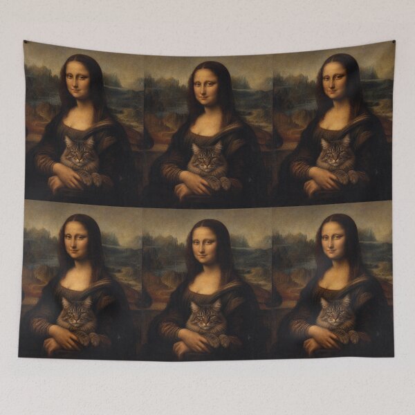 Item preview, Mona Lisa and Maine Coon Cat Painting - Funny Renaissance Parody Painting designed and sold by merchxwear.