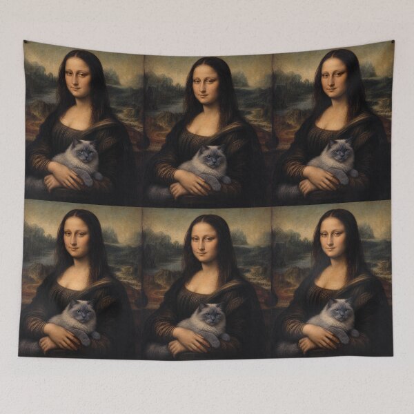 Item preview, Mona Lisa and Ragdoll Cat Painting - Funny Renaissance Parody Painting designed and sold by merchxwear.