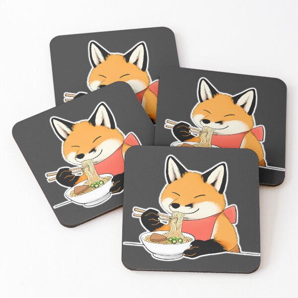 Item preview, Kitsune Udon - Cute fox eating udon noodles designed and sold by Hungry-Fox.
