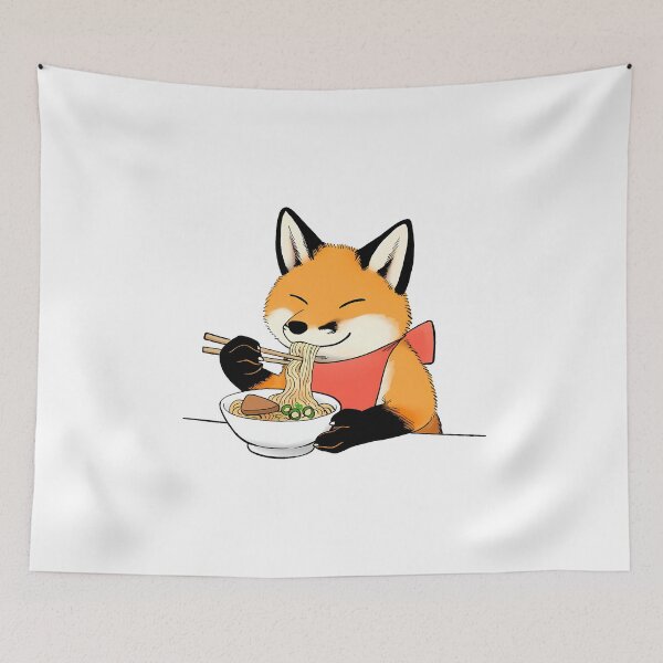 Item preview, Kitsune Udon - Cute fox eating udon noodles designed and sold by Hungry-Fox.