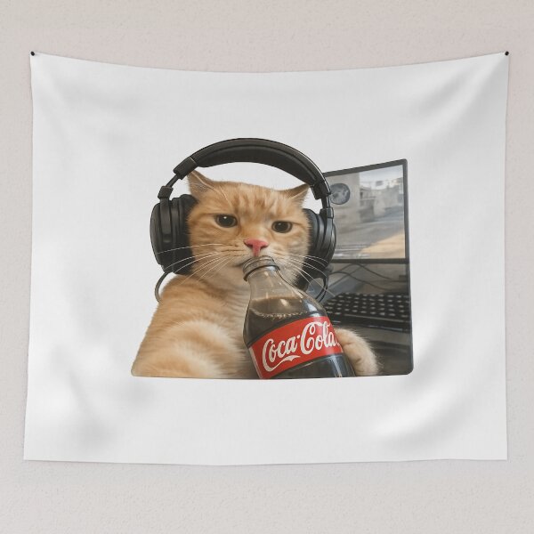 Item preview, Funny Gamer Cat Drinking Soda Meme Sticker – Cute Gaming Cat Gift designed and sold by wamdahcreative.