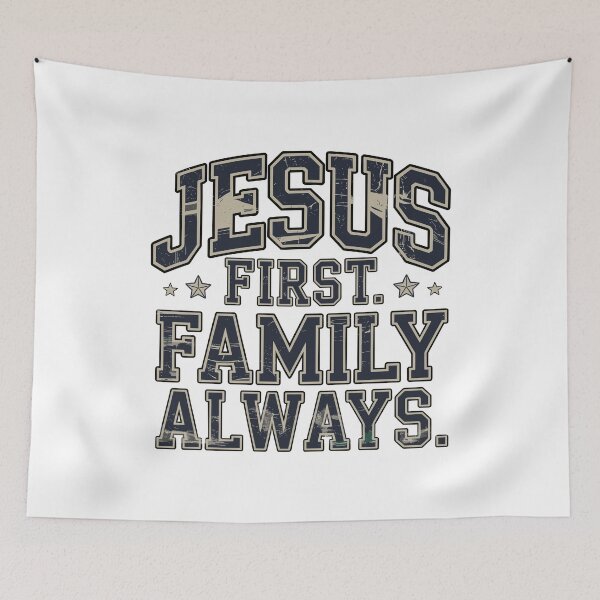Item preview, Jesus First Family Always Christian Family Faith Vintage Design designed and sold by HahaHandlesHub.