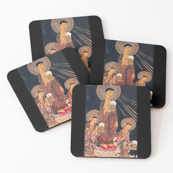Item preview, Funny Ukiyo-e Buddha Drinking Beer Graphic designed and sold by Tokyo Hebereke Market.
