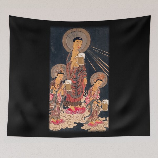 Item preview, Funny Ukiyo-e Buddha Drinking Beer Graphic designed and sold by Tokyo Hebereke Market.