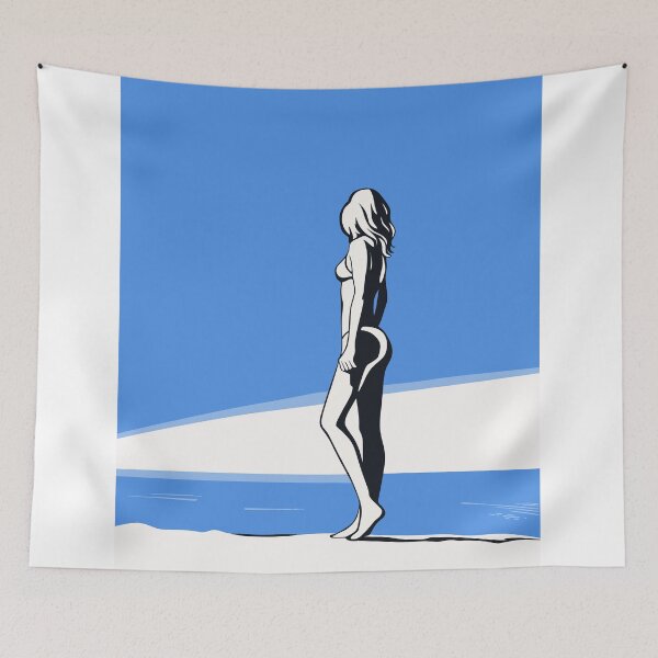 Item preview, Minimalist Woman Walking near the Water, Blue Pallete Art designed and sold by Studio pod Burom.