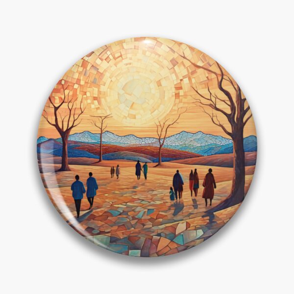 Item preview, Mosaic Landscape Figures Walking Toward Light — Threshold Wall Art Print & Home Decor designed and sold by INKandSOULbyLUNA.