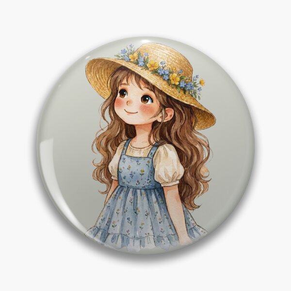 Item preview, Watercolor Floral Hat Girl - Cute Whimsical Summer Character designed and sold by Tiny-roar-studio.