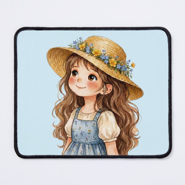 Item preview, Watercolor Floral Hat Girl - Cute Whimsical Summer Character designed and sold by Tiny-roar-studio.