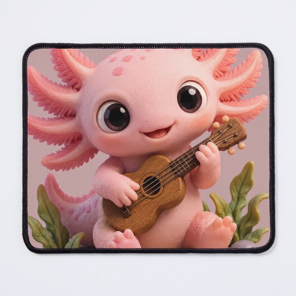 Item preview, Cute Pink Axolotl Playing Ukulele Guitar Claymation designed and sold by ArtdesignsA.