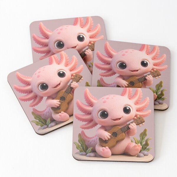 Item preview, Cute Pink Axolotl Playing Ukulele Guitar Claymation designed and sold by ArtdesignsA.