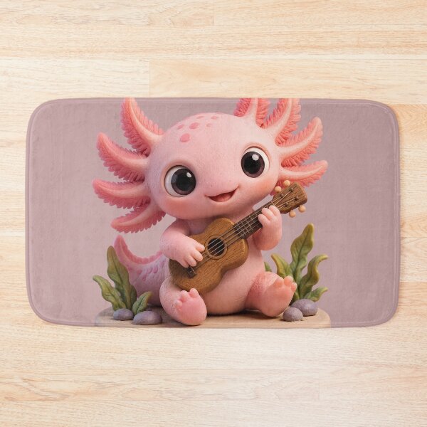 Item preview, Cute Pink Axolotl Playing Ukulele Guitar Claymation designed and sold by ArtdesignsA.