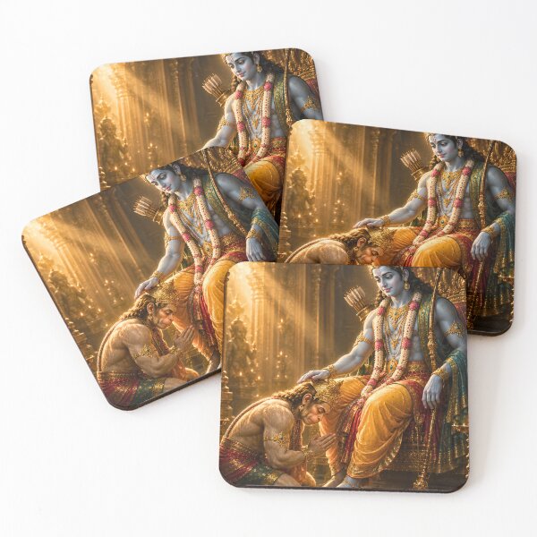 Item preview, Ram Navami Hanuman at Lord Ram's Feet Wall Art | Ultimate Devotion Artwork | Premium Hindu Canvas Print designed and sold by Homyar.