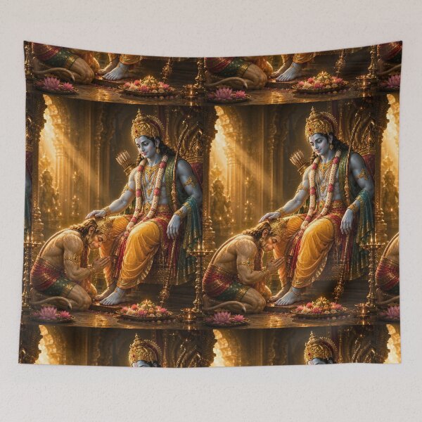 Item preview, Ram Navami Hanuman at Lord Ram's Feet Wall Art | Ultimate Devotion Artwork | Premium Hindu Canvas Print designed and sold by Homyar.